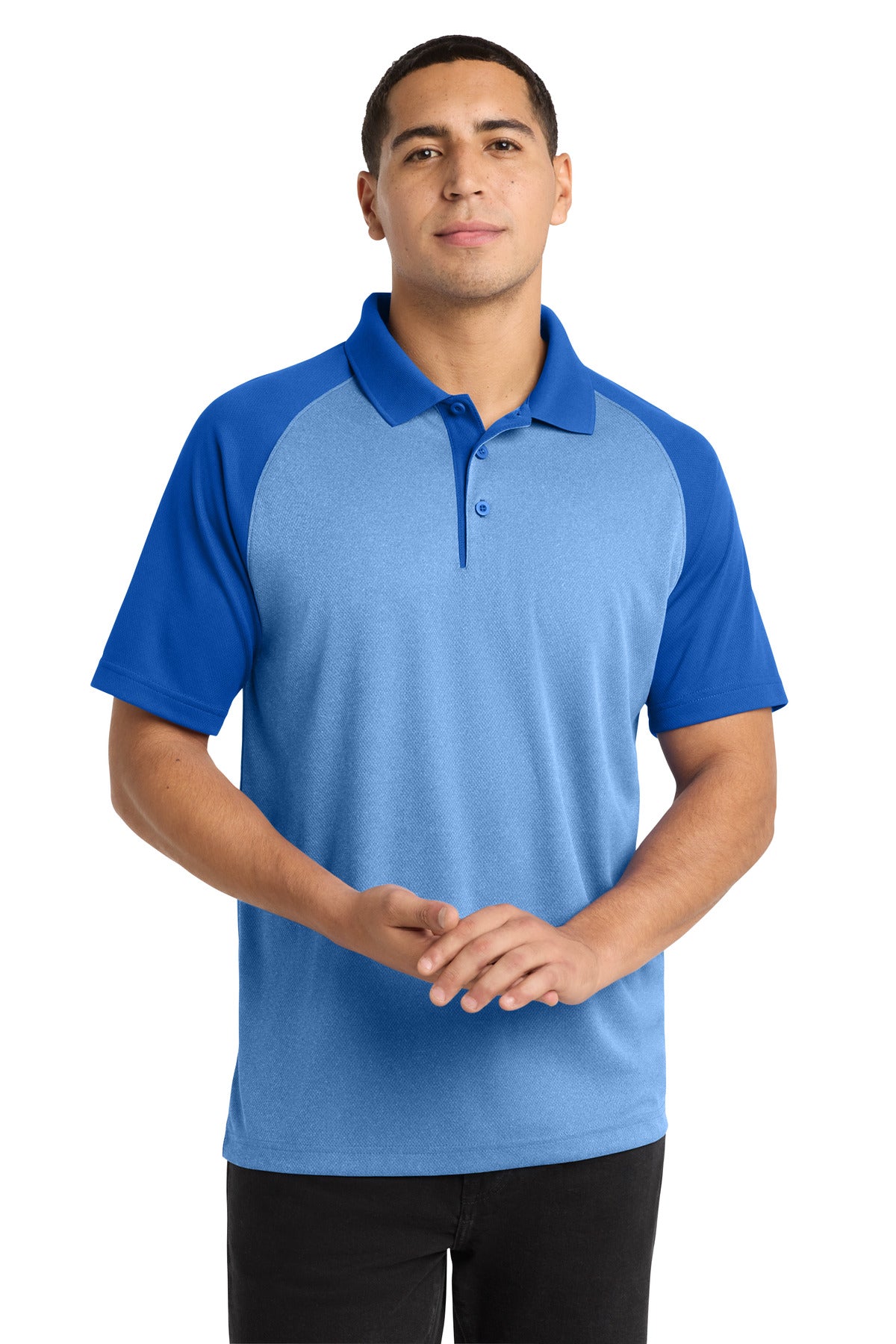 Sport-Tek    PosiCharge    RacerMesh    Raglan Heather Block Polo. ST641