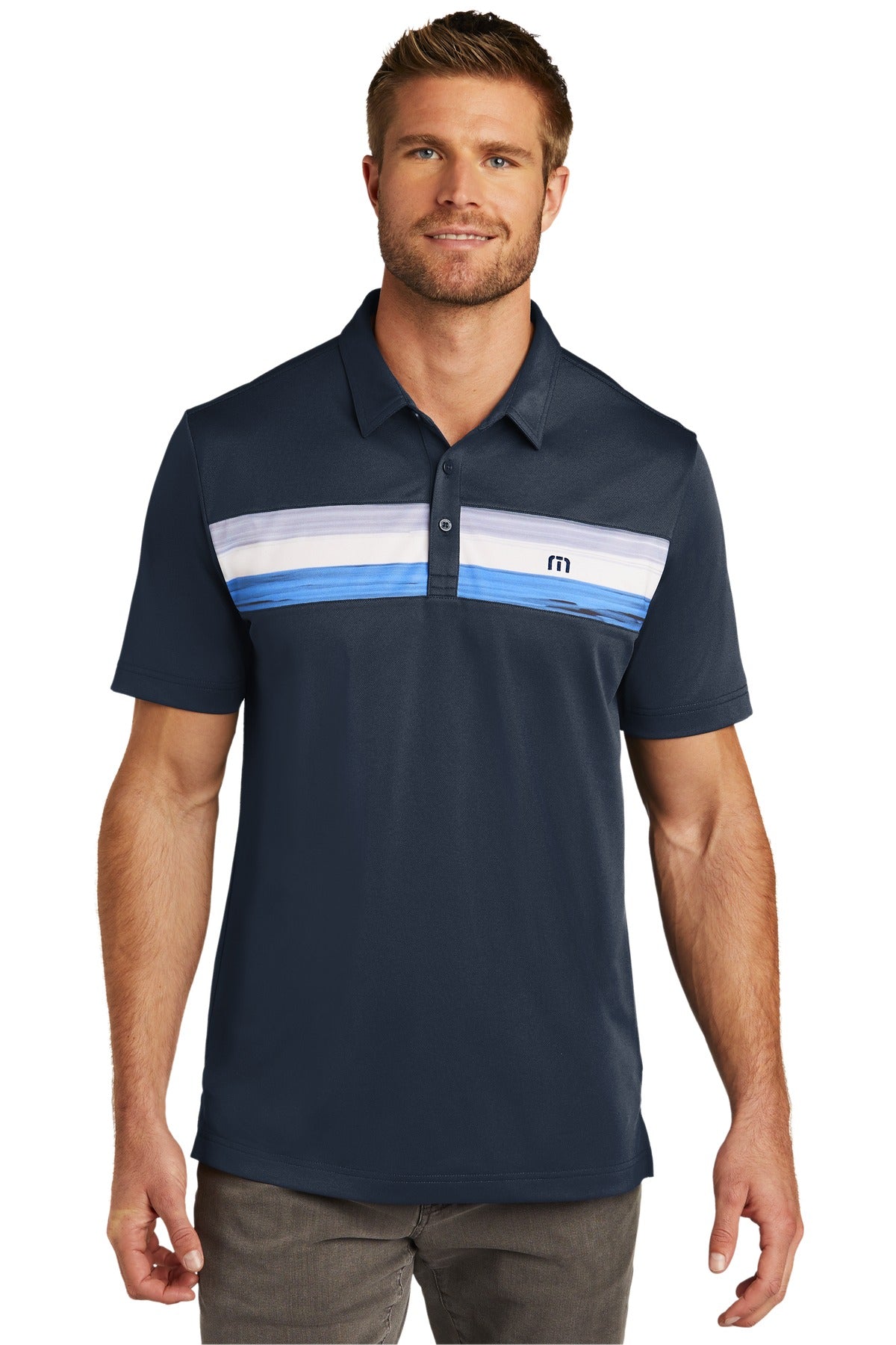 TravisMathew Cabana Chest Stripe Polo. TM1MU416 | Add Your Logo